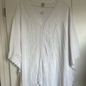 White Embroidered Floral/Lace Swim Cover Up